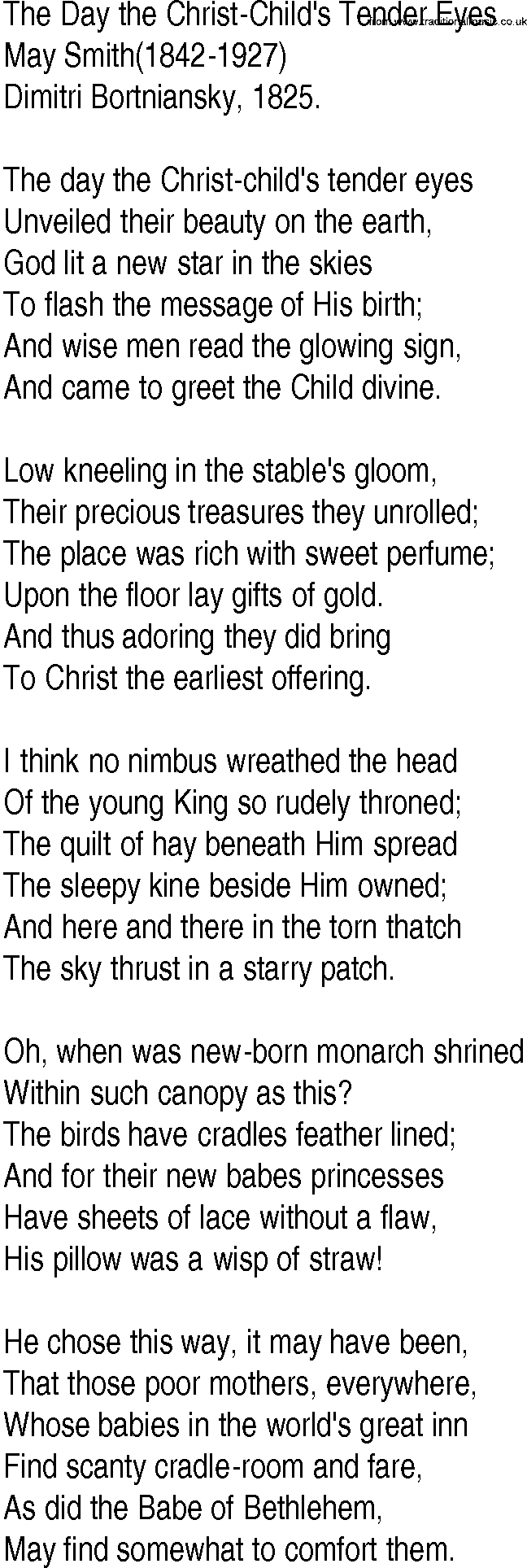 Hymn and Gospel Song: The Day the Christ-Child's Tender Eyes by May Smith lyrics