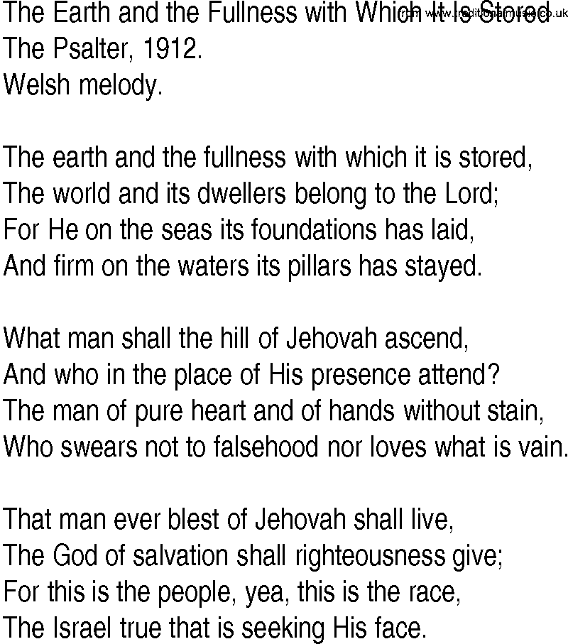 Hymn and Gospel Song: The Earth and the Fullness with Which It Is Stored by The Psalter lyrics