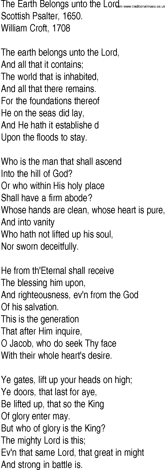 Hymn and Gospel Song Lyrics for The Earth Belongs unto the Lord by ...