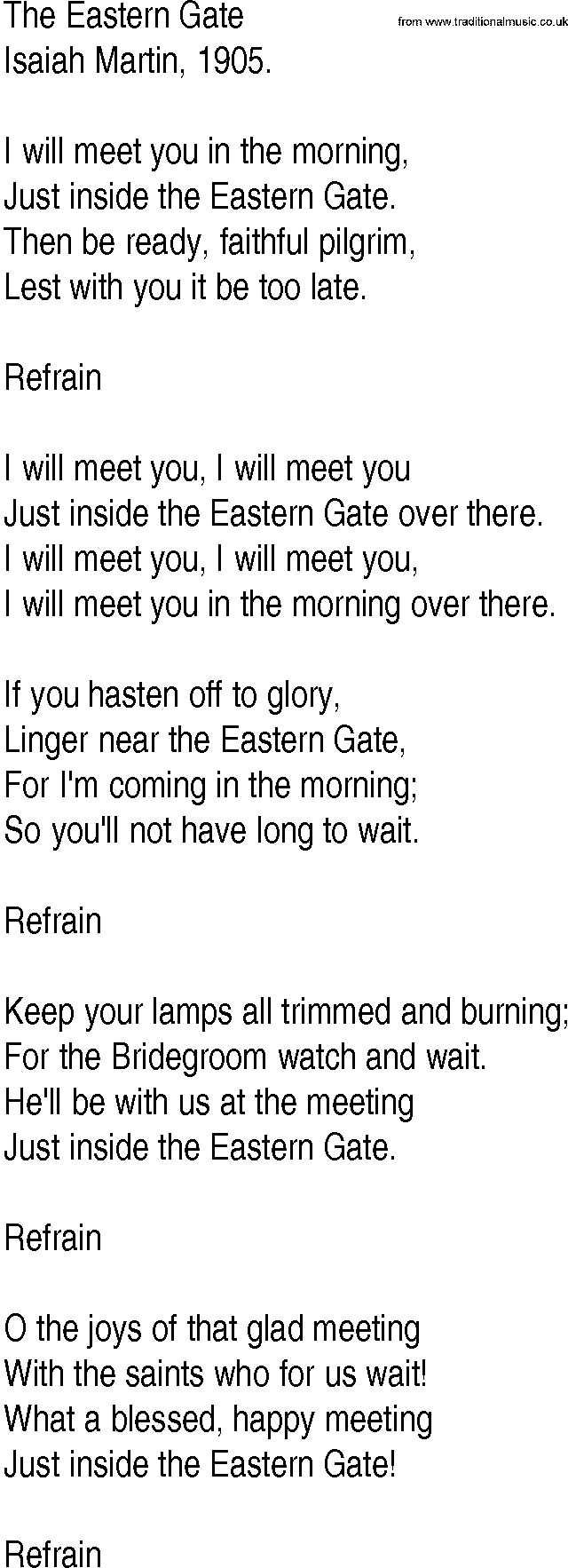 Hymn and Gospel Song: The Eastern Gate by Isaiah Martin lyrics