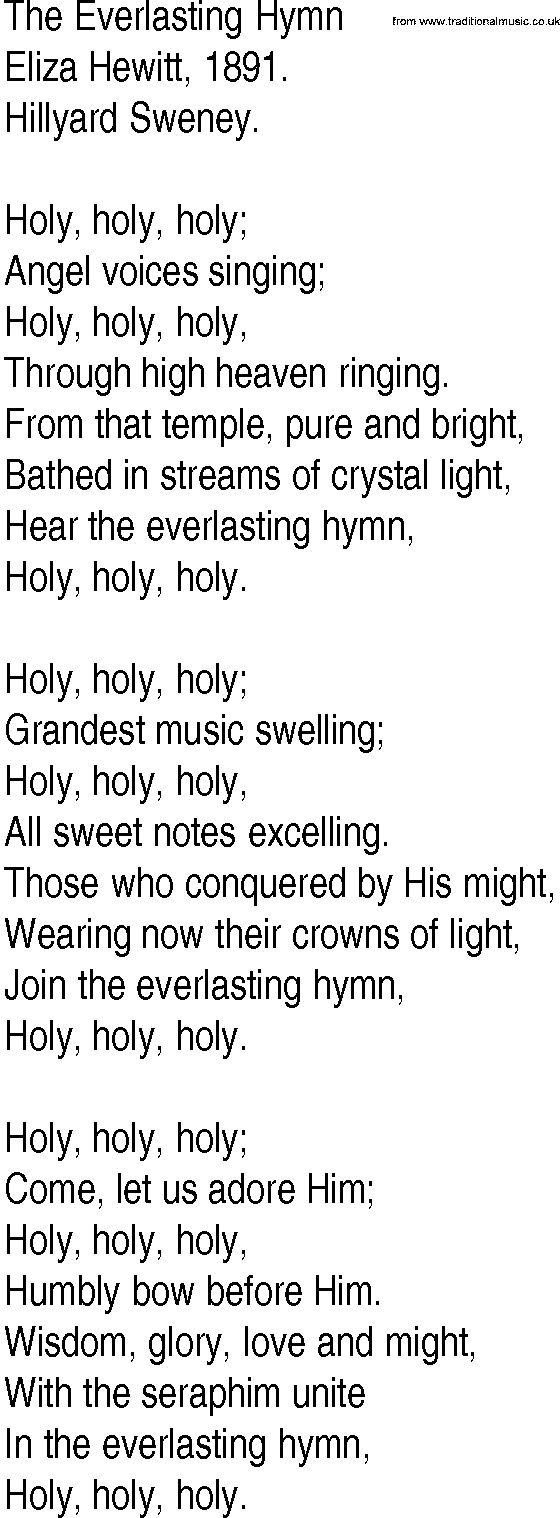 Hymn and Gospel Song: The Everlasting Hymn by Eliza Hewitt lyrics