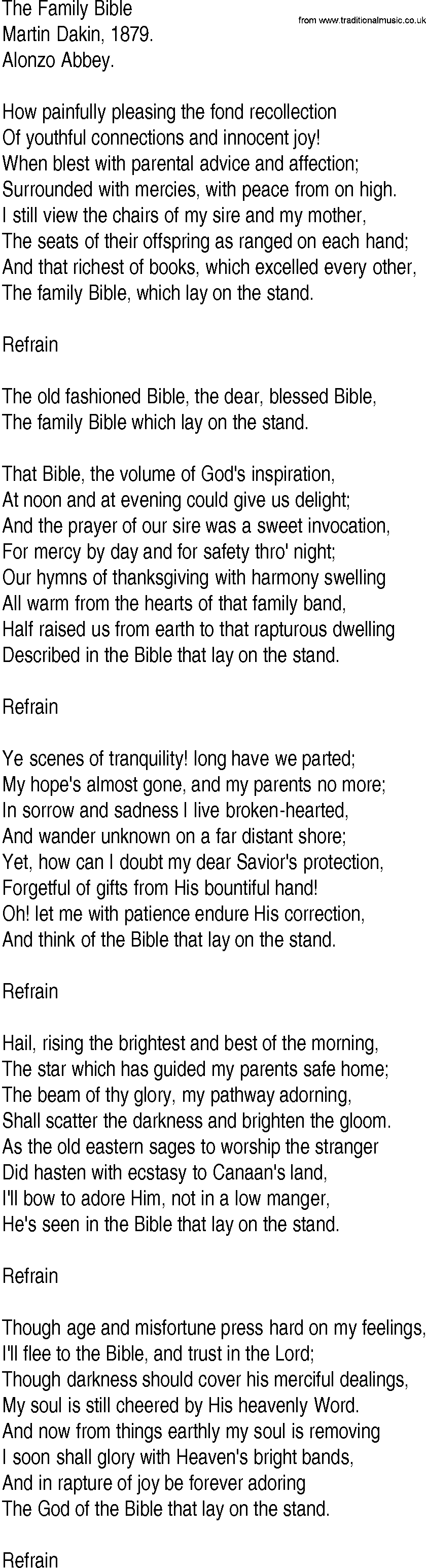 Hymn and Gospel Song: The Family Bible by Martin Dakin lyrics