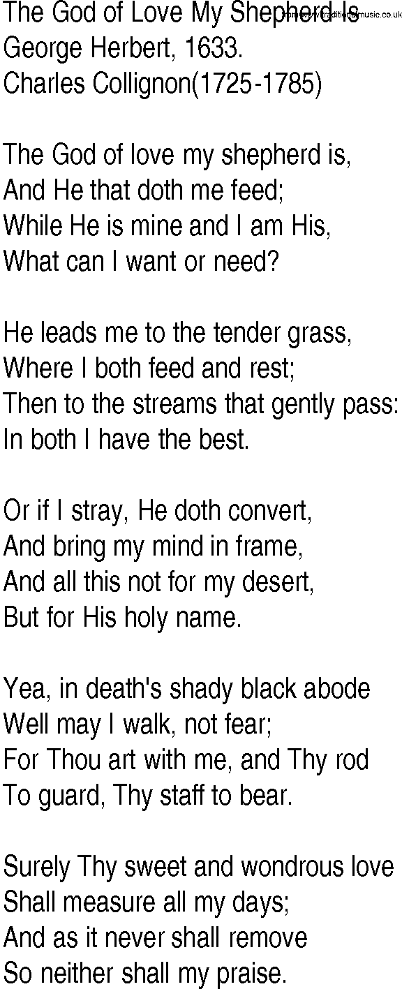 Hymn and Gospel Song: The God of Love My Shepherd Is by George Herbert lyrics