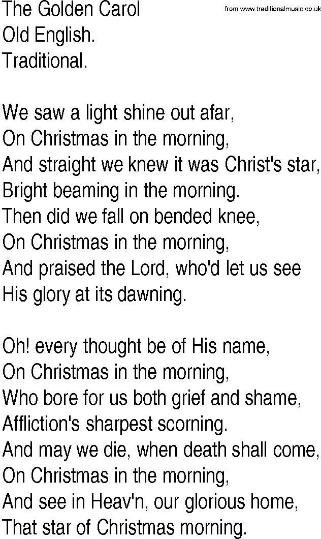Hymn and Gospel Song: The Golden Carol by Old English lyrics
