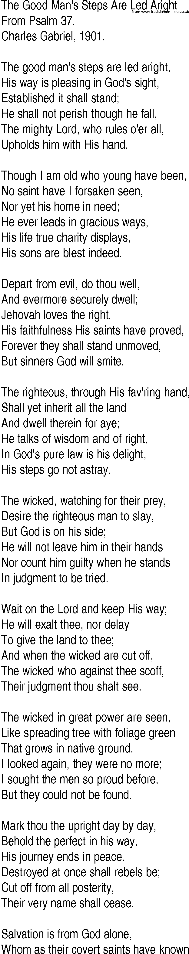 Hymn and Gospel Song: The Good Man's Steps Are Led Aright by From Psalm lyrics