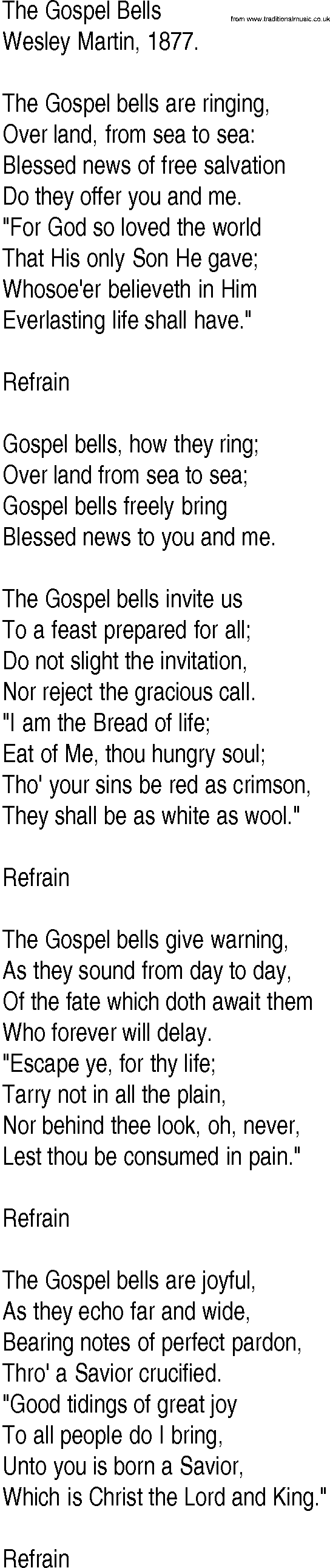 Hymn and Gospel Song: The Gospel Bells by Wesley Martin lyrics