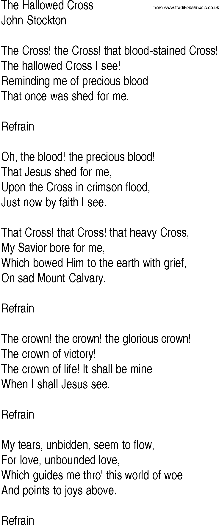 Hymn and Gospel Song: The Hallowed Cross by John Stockton lyrics