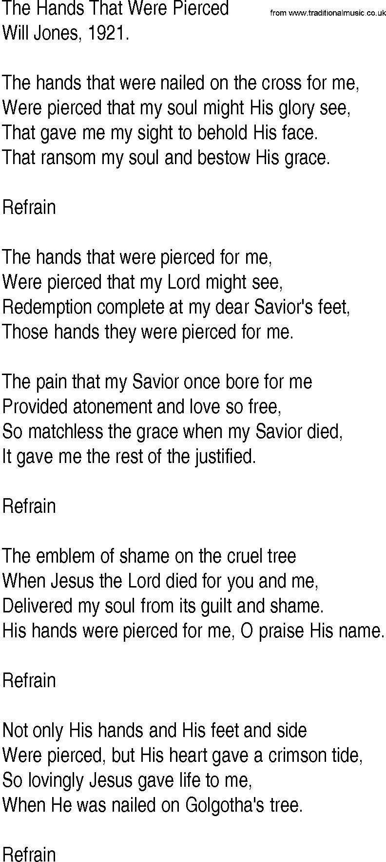 Hymn and Gospel Song: The Hands That Were Pierced by Will Jones lyrics