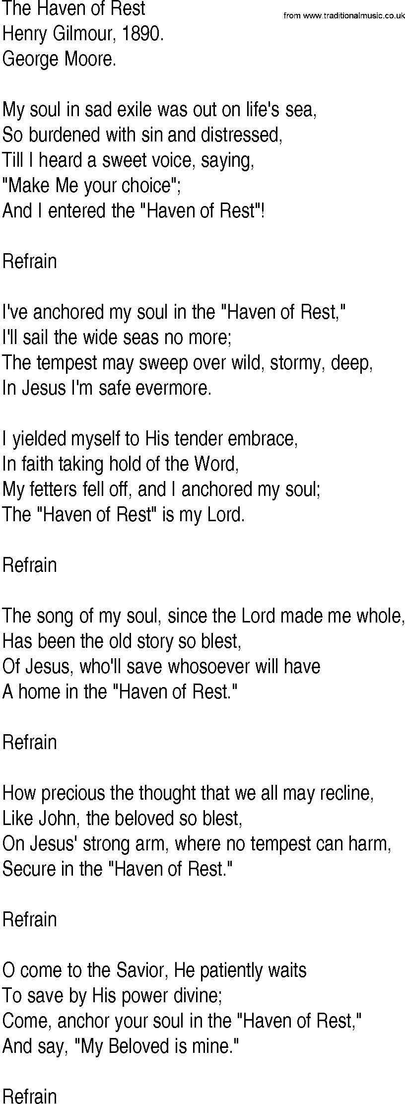 Hymn and Gospel Song: The Haven of Rest by Henry Gilmour lyrics