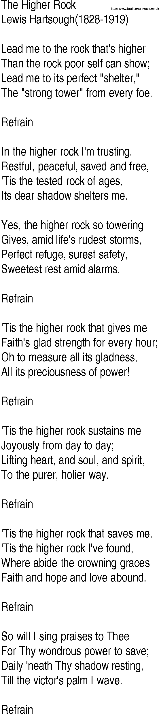 Hymn and Gospel Song: The Higher Rock by Lewis Hartsough lyrics