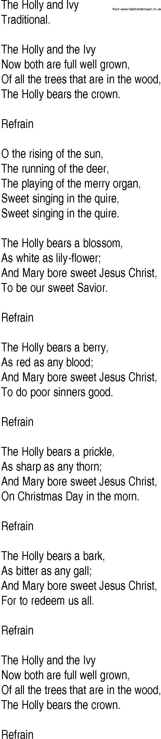 Hymn and Gospel Song: The Holly and Ivy by Traditional lyrics