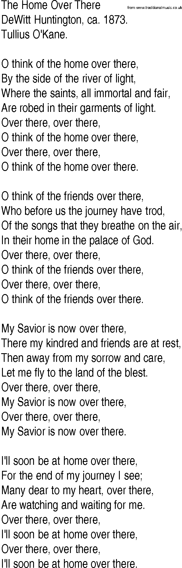 Hymn and Gospel Song: The Home Over There by DeWitt Huntington ca lyrics