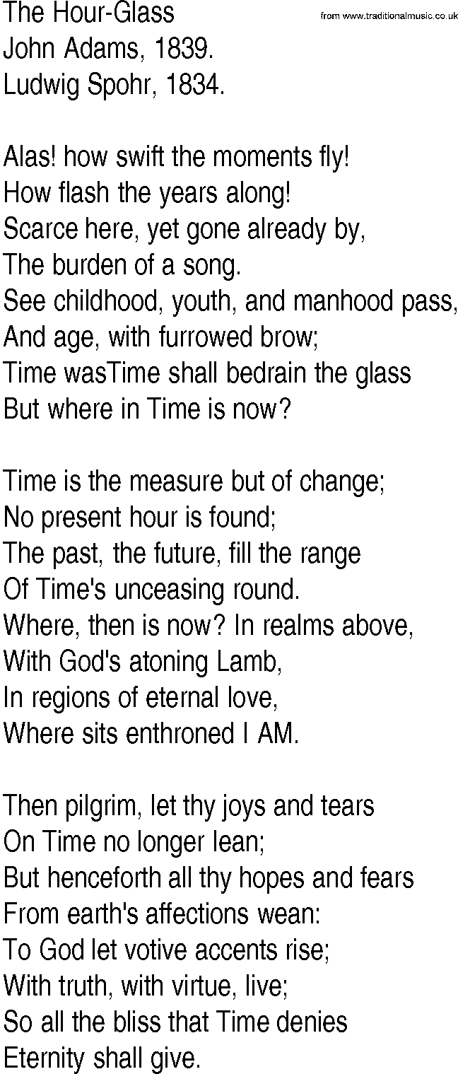 Hymn and Gospel Song: The Hour-Glass by John Adams lyrics