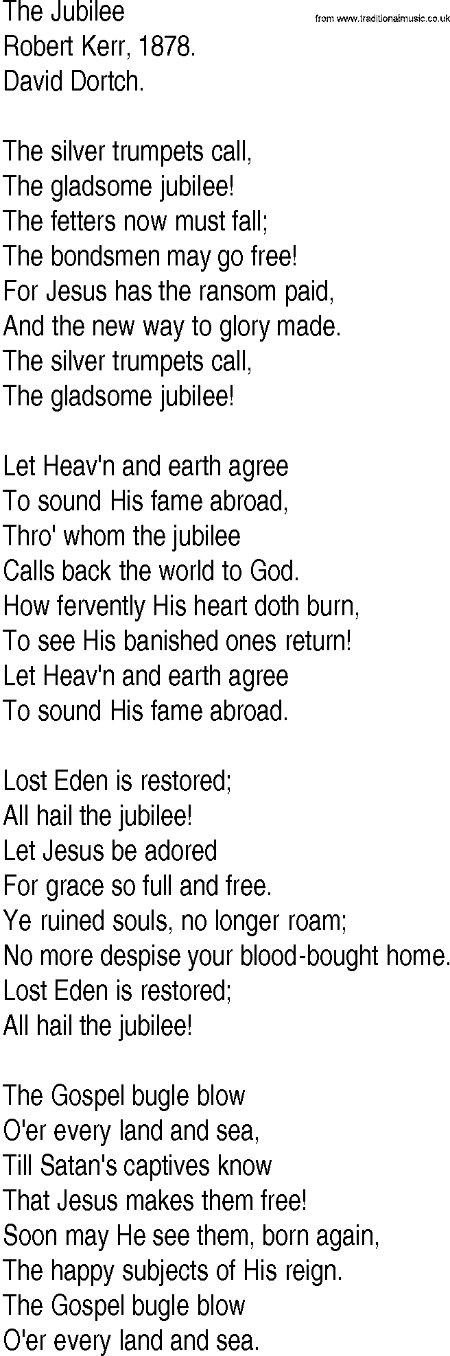 Hymn and Gospel Song: The Jubilee by Robert Kerr lyrics