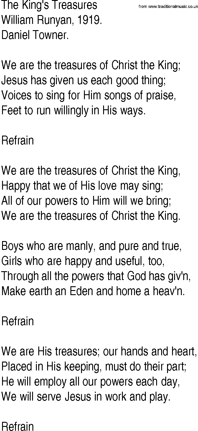 Hymn and Gospel Song: The King's Treasures by William Runyan lyrics