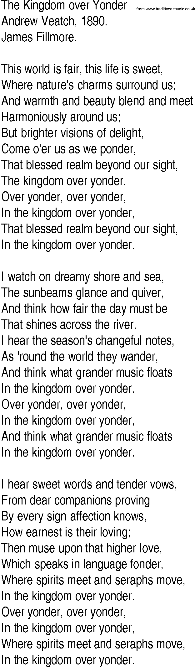 Hymn and Gospel Song: The Kingdom over Yonder by Andrew Veatch lyrics