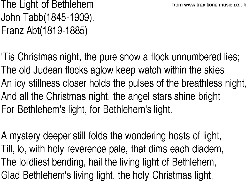 Hymn and Gospel Song: The Light of Bethlehem by John Tabb lyrics