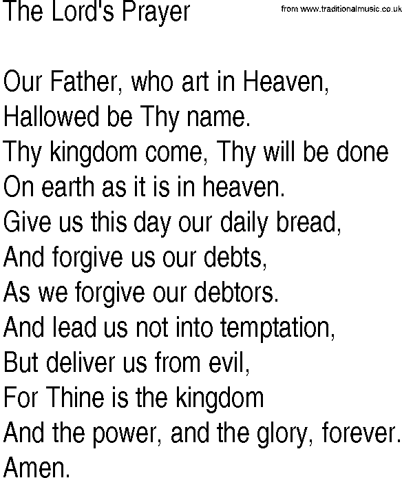 Hymn and Gospel Song: The Lord's Prayer by Uknown lyrics