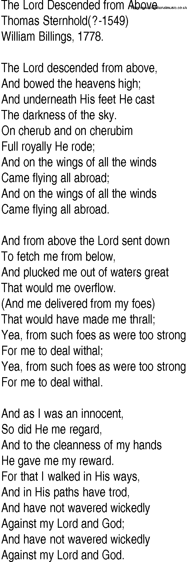 Hymn and Gospel Song: The Lord Descended from Above by Thomas Sternhold lyrics