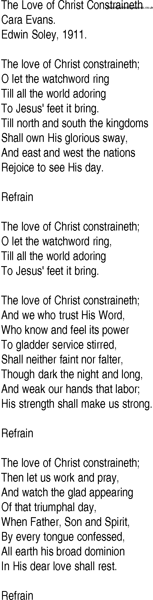 Hymn and Gospel Song: The Love of Christ Constraineth by Cara Evans lyrics