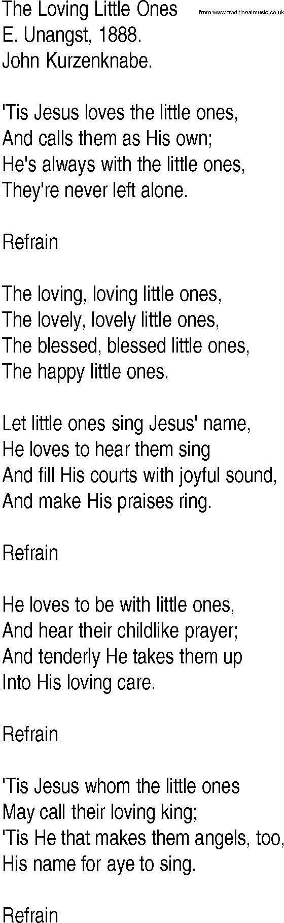 Hymn and Gospel Song: The Loving Little Ones by E Unangst lyrics