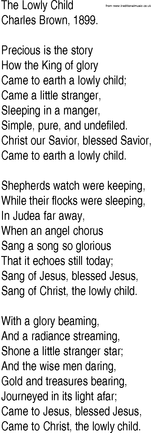 Hymn and Gospel Song: The Lowly Child by Charles Brown lyrics