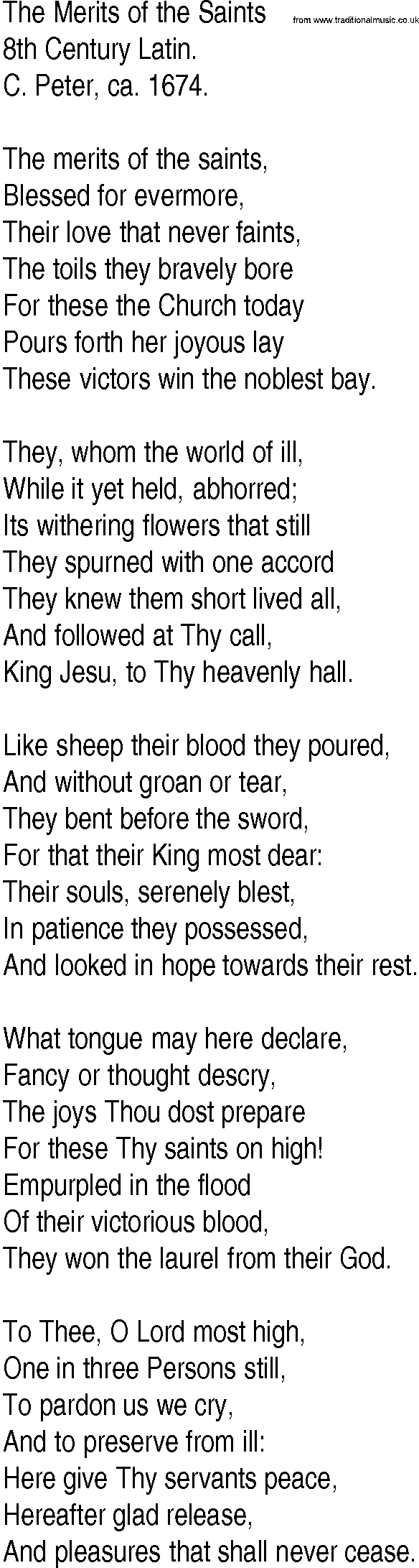 Hymn and Gospel Song: The Merits of the Saints by th Century Latin lyrics