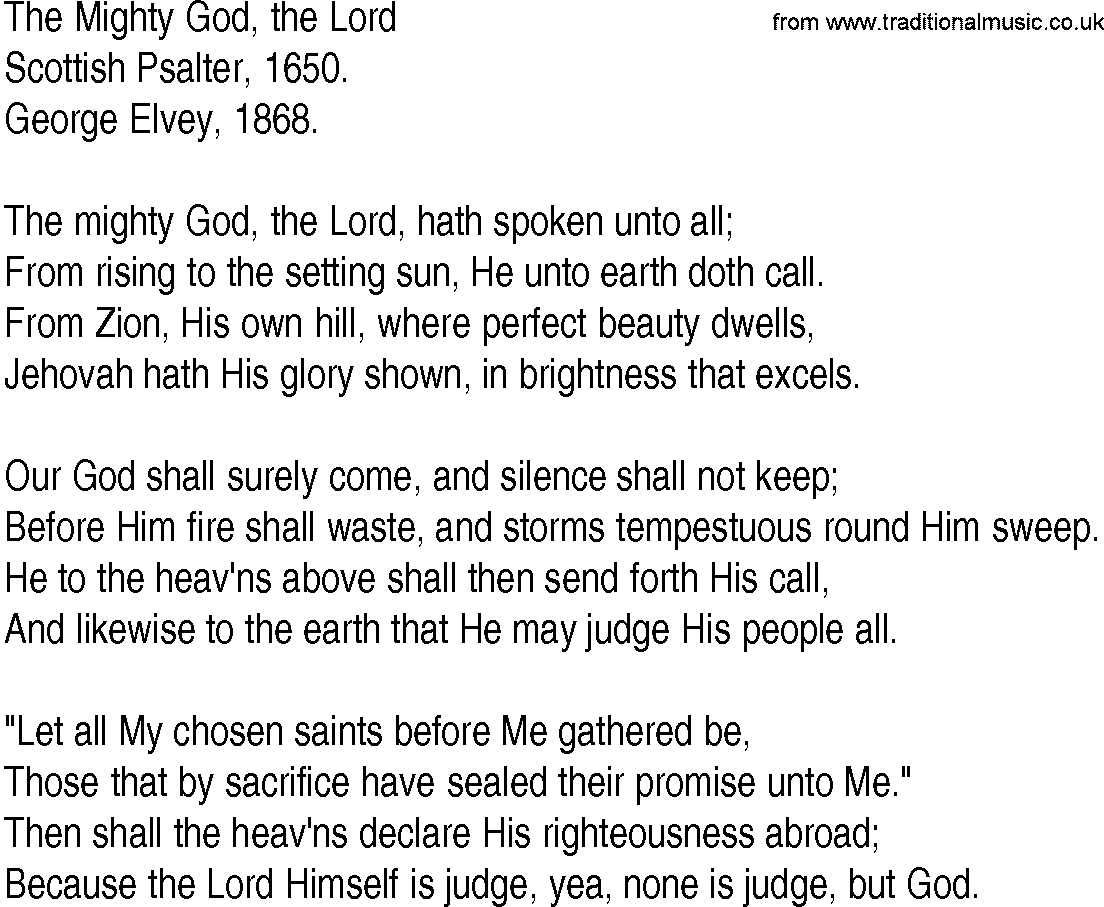 Hymn and Gospel Song: The Mighty God, the Lord by Scottish Psalter lyrics