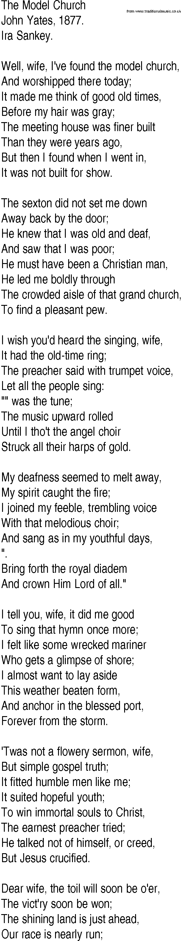 Hymn and Gospel Song: The Model Church by John Yates lyrics