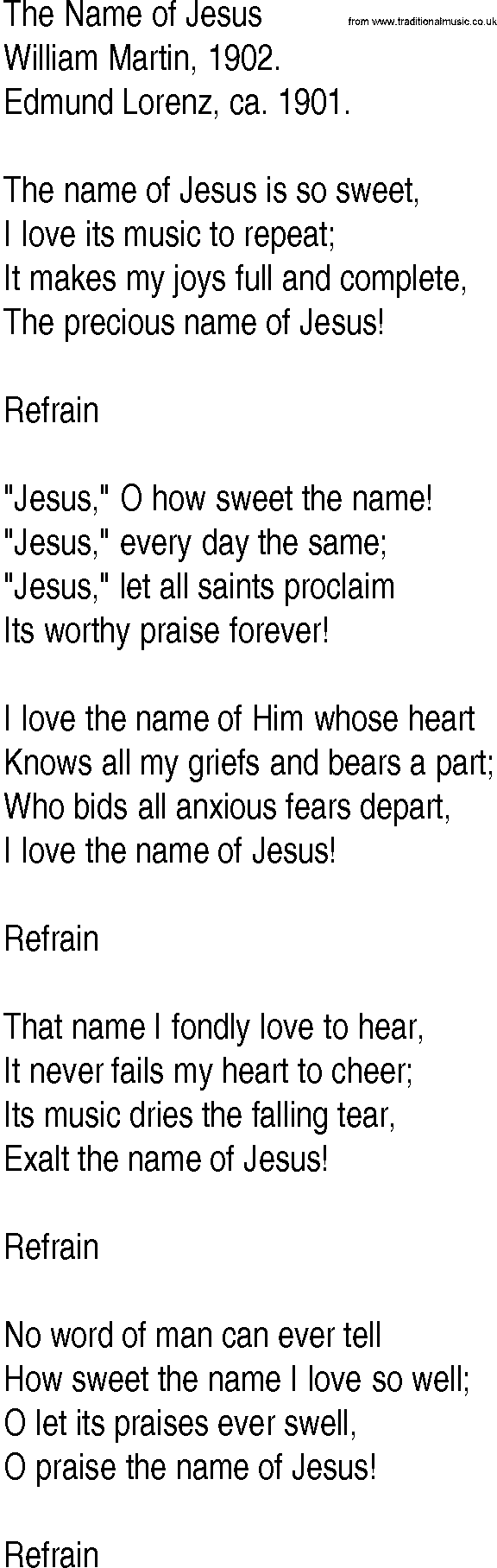 Hymn and Gospel Song: The Name of Jesus by William Martin lyrics