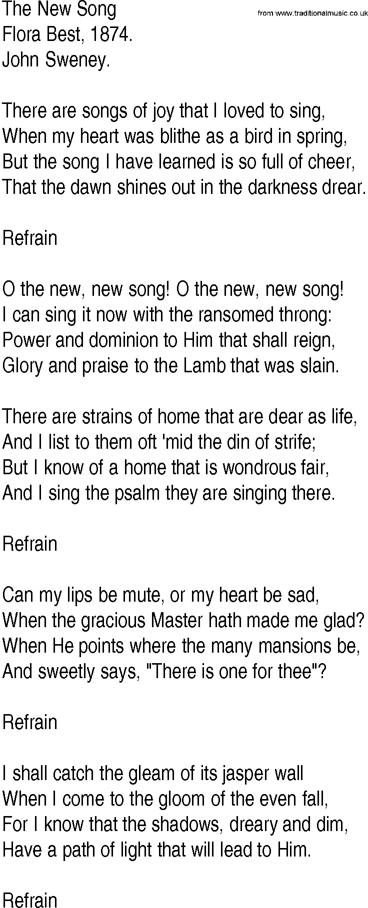 Hymn and Gospel Song: The New Song by Flora Best lyrics