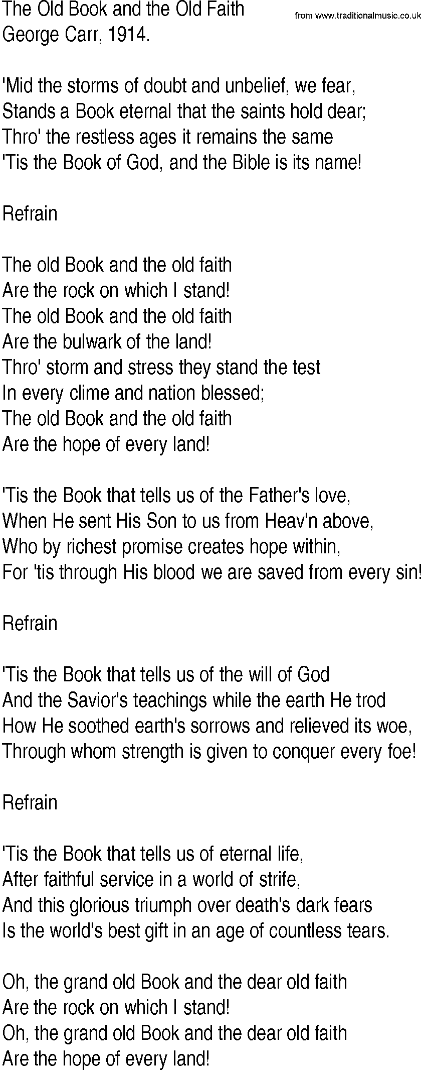 Hymn and Gospel Song: The Old Book and the Old Faith by George Carr lyrics