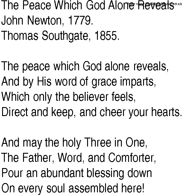 Hymn and Gospel Song: The Peace Which God Alone Reveals by John Newton lyrics