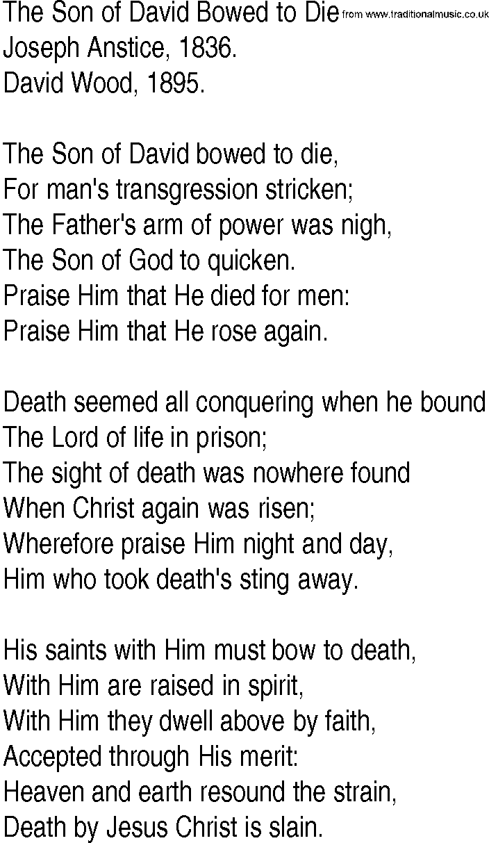 Hymn and Gospel Song: The Son of David Bowed to Die by Joseph Anstice lyrics
