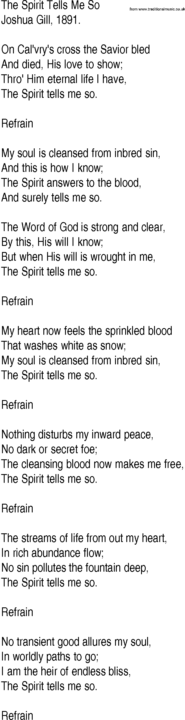 Hymn and Gospel Song: The Spirit Tells Me So by Joshua Gill lyrics
