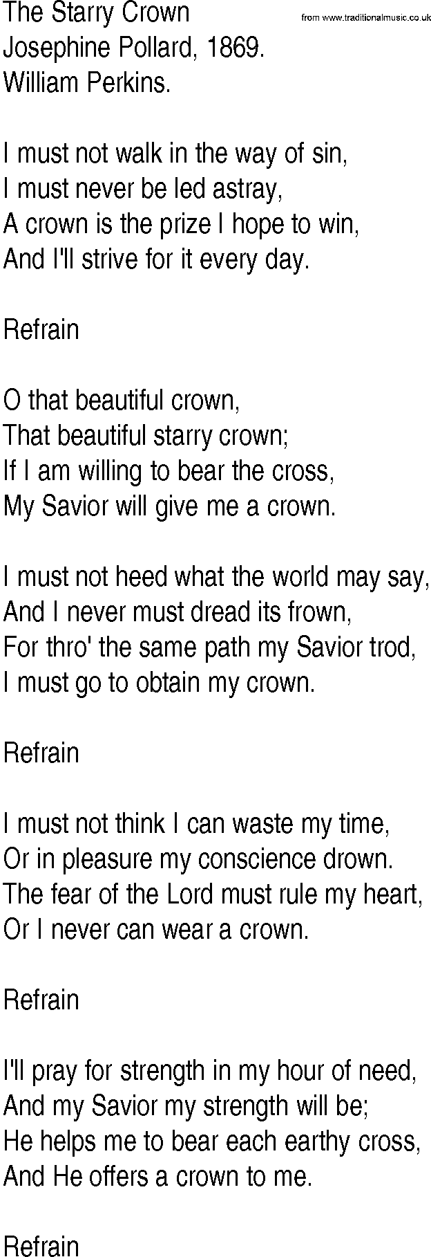 Hymn and Gospel Song: The Starry Crown by Josephine Pollard lyrics