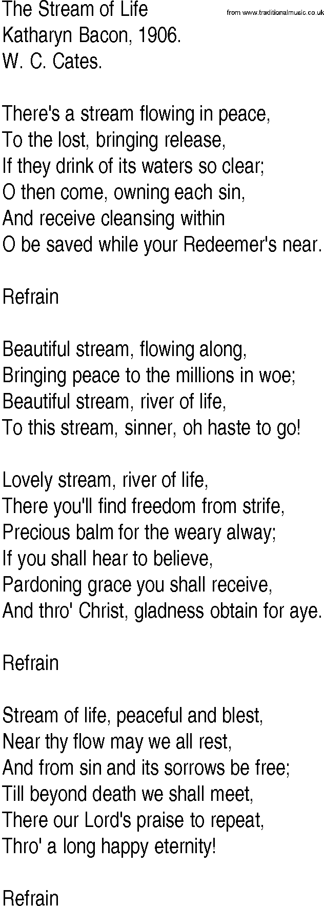 Hymn and Gospel Song: The Stream of Life by Katharyn Bacon lyrics