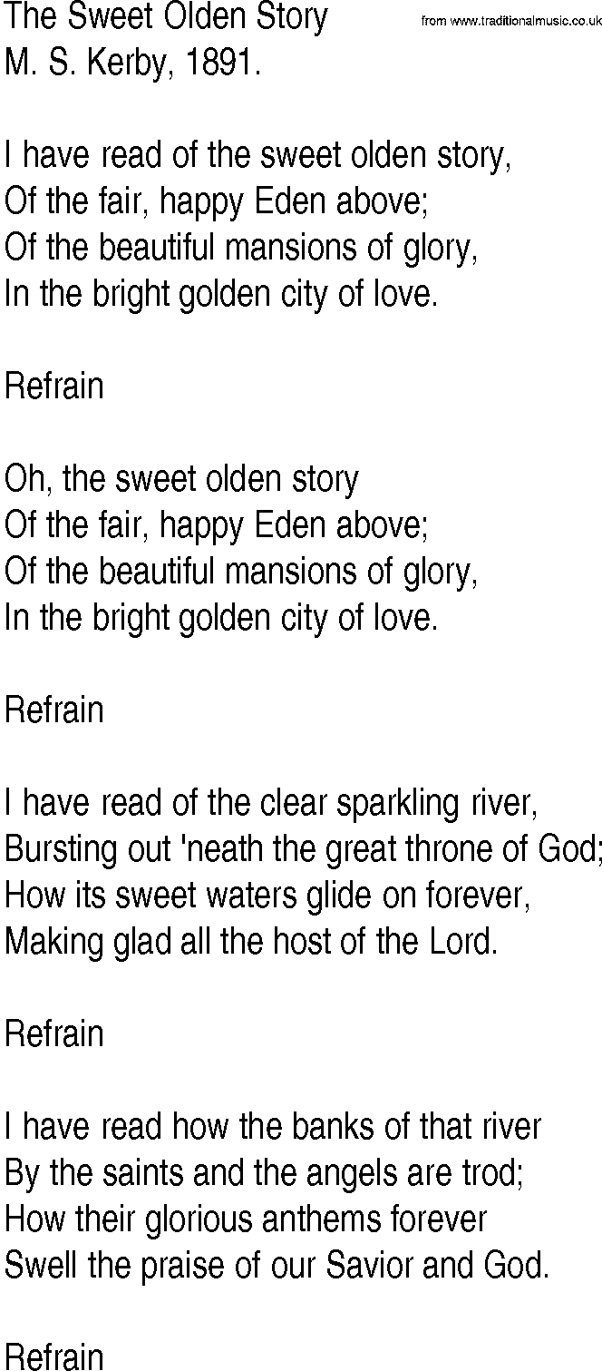 Hymn and Gospel Song: The Sweet Olden Story by M S Kerby lyrics