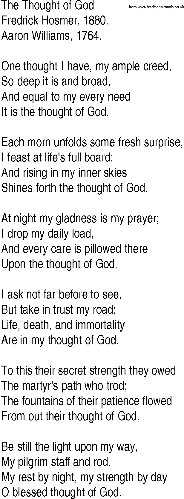 Hymn and Gospel Song: The Thought of God by Fredrick Hosmer lyrics