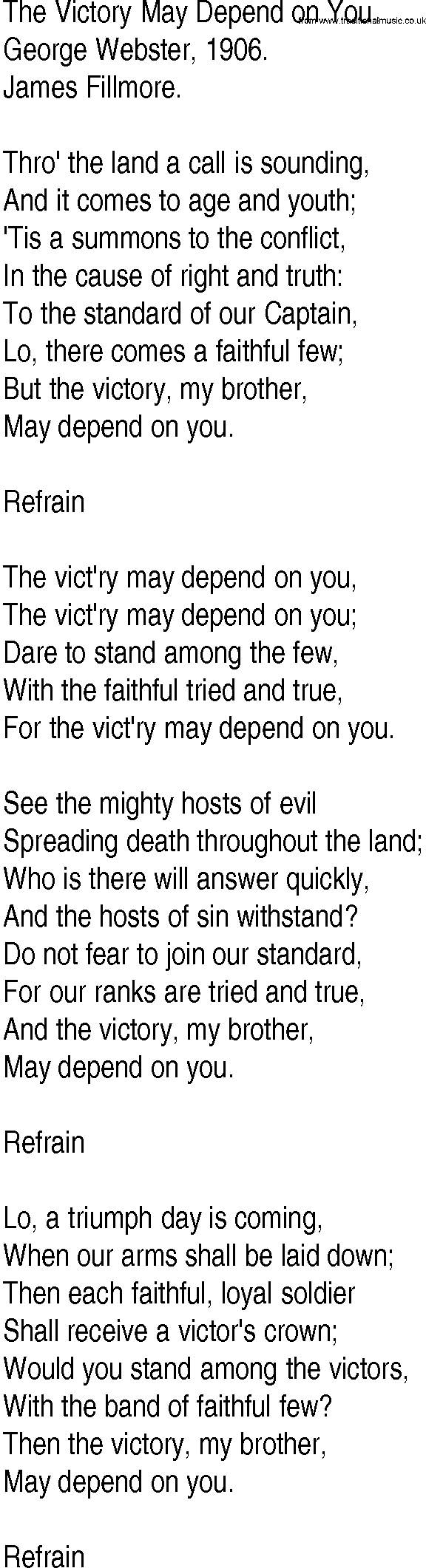 Hymn and Gospel Song: The Victory May Depend on You by George Webster lyrics