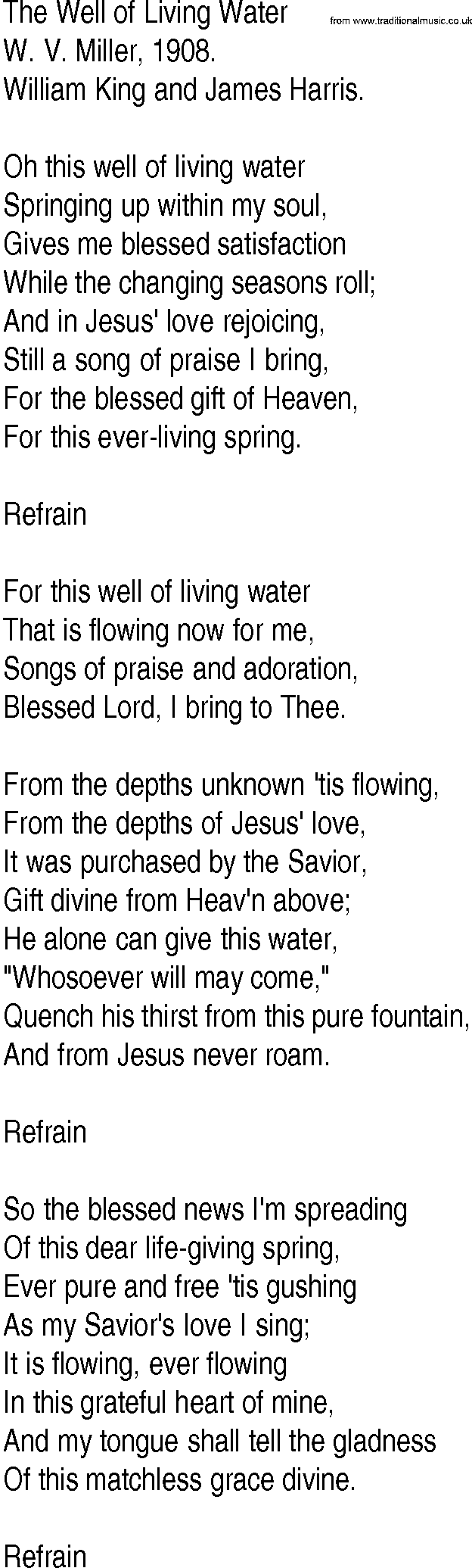 Hymn and Gospel Song: The Well of Living Water by W V Miller lyrics