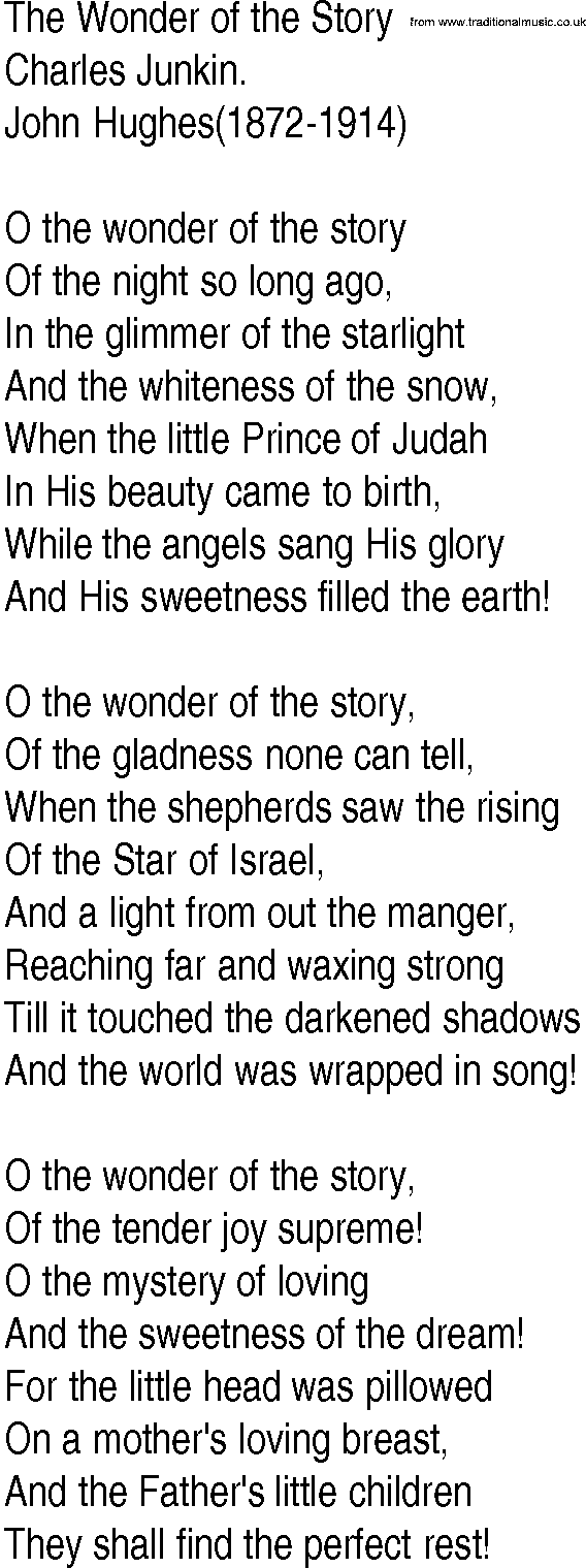 Hymn and Gospel Song: The Wonder of the Story by Charles Junkin lyrics