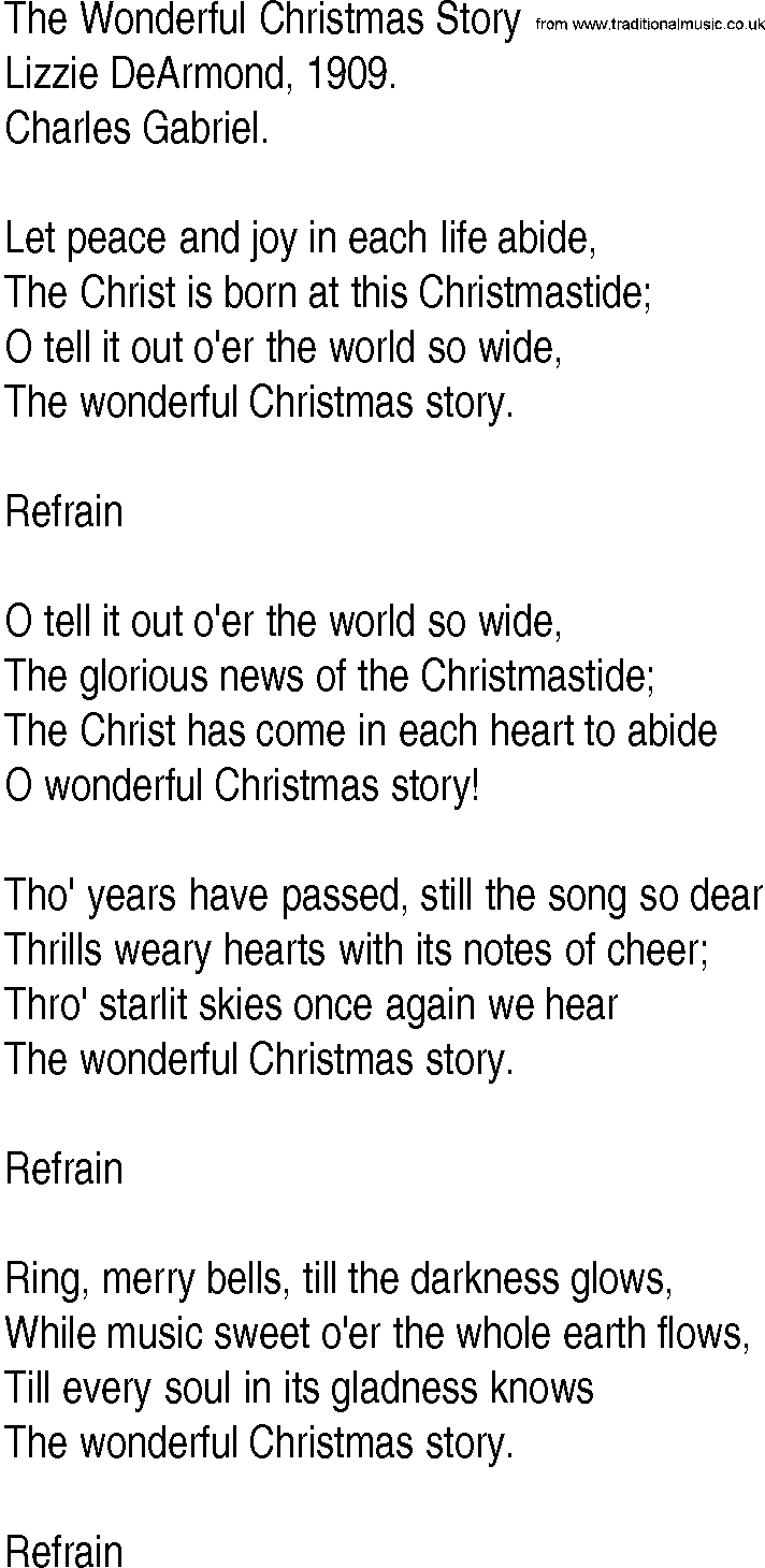 Hymn and Gospel Song: The Wonderful Christmas Story by Lizzie DeArmond lyrics