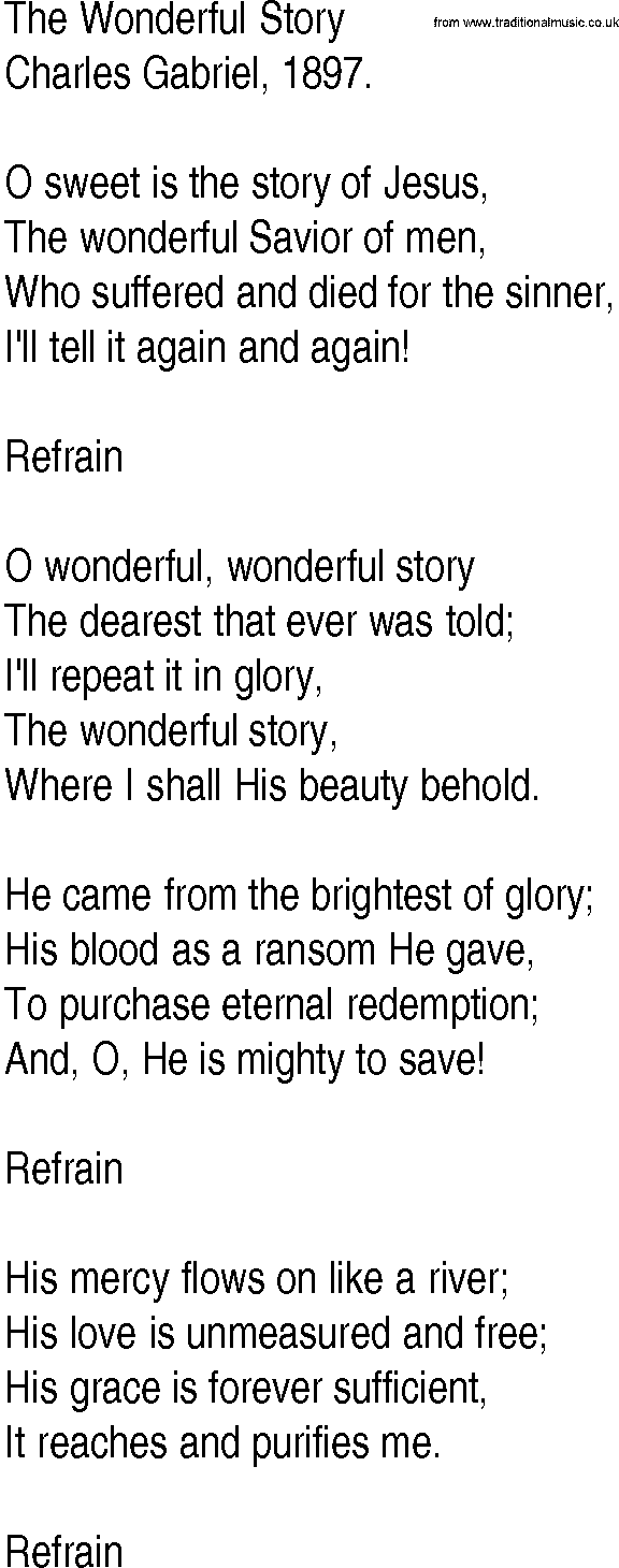Hymn and Gospel Song: The Wonderful Story by Charles Gabriel lyrics