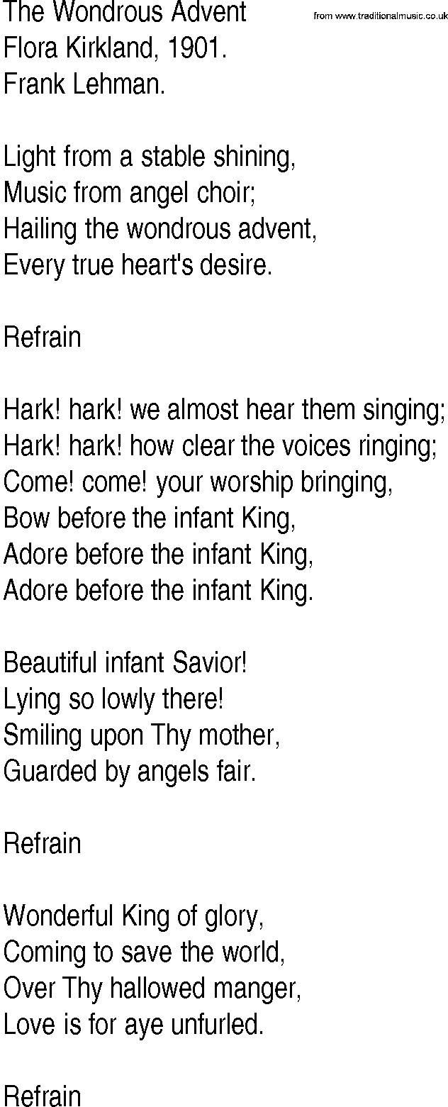 Hymn and Gospel Song: The Wondrous Advent by Flora Kirkland lyrics