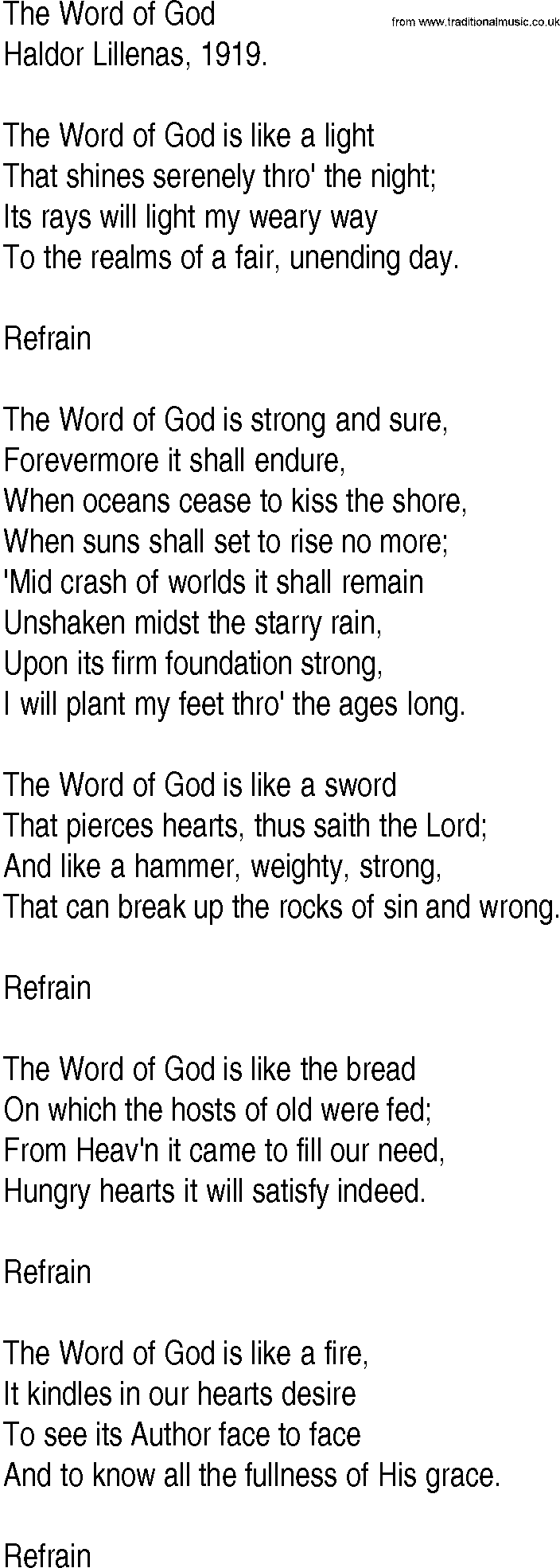 Hymn and Gospel Song: The Word of God by Haldor Lillenas lyrics