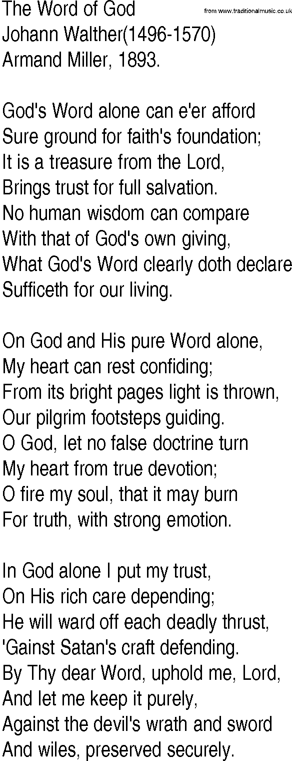 Hymn and Gospel Song: The Word of God by Johann Walther lyrics