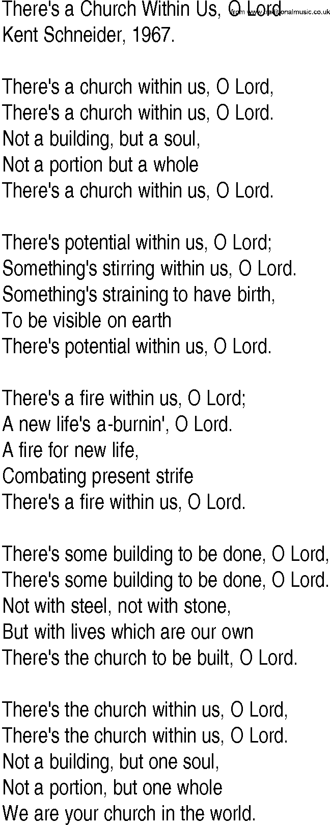 Hymn and Gospel Song: There's a Church Within Us, O Lord by Kent Schneider lyrics