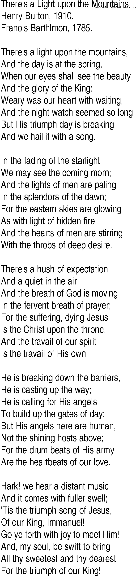 Hymn and Gospel Song: There's a Light upon the Mountains by Henry Burton lyrics