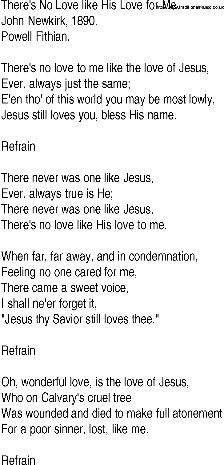 Hymn and Gospel Song: There's No Love like His Love for Me by John Newkirk lyrics